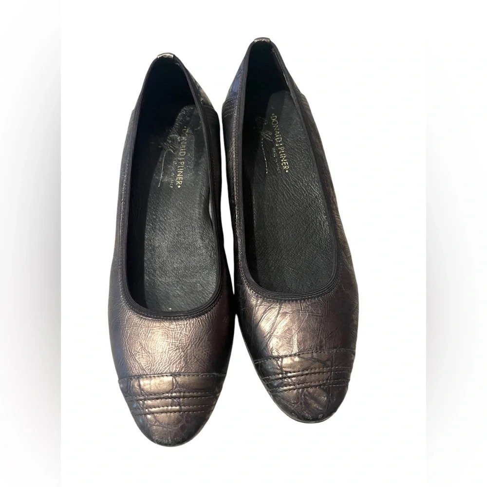 DONALD J. PLINER 7 M Hideyo Bronze Brown Flats Cap Toe Slip On Textured Print